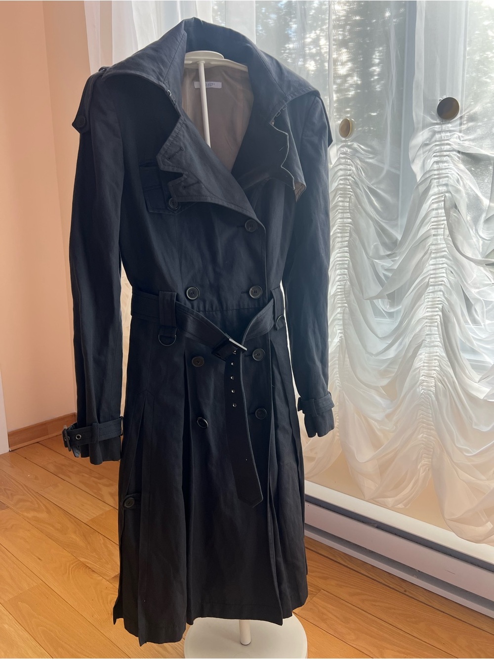 Pollini Black Trench Coat with Belt